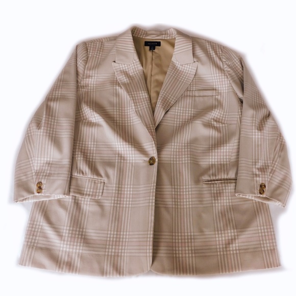 Halogen Cutaway Jacket, Single Button - Taupe & Pink Plaid - 20W - Picture 3 of 12